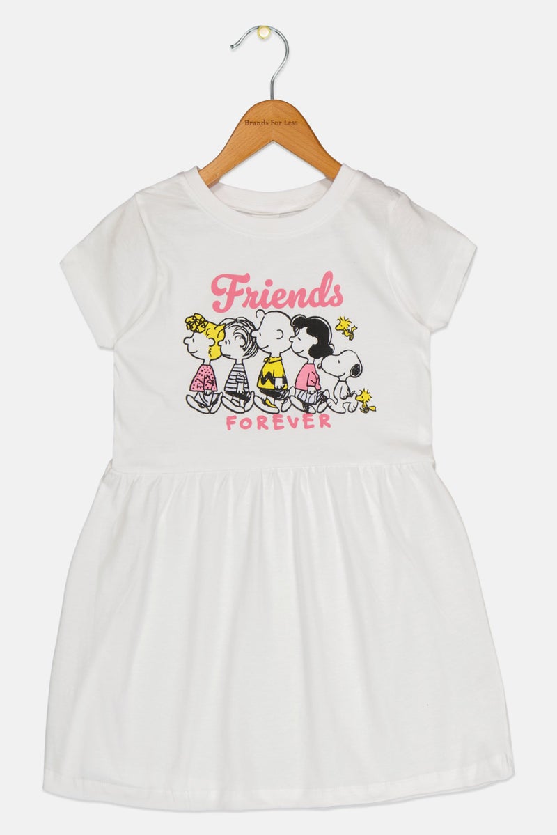 Peanuts Toddlers Girl Graphic Print Dress, White - Image 3